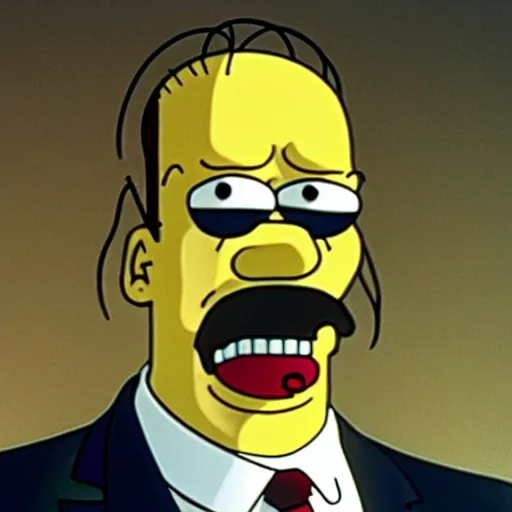 Prompt: a still from a film, Homer Simpson played by Nicolas Cage