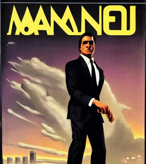 Prompt: mafia boss in a suit with slicked back black hair played by marlon brando running very fast, 1 9 7 9 omni magazine cover, style by vincent di fate, artgerm, very coherent, detailed, 4 k resolution, dark, unreal engine, daz