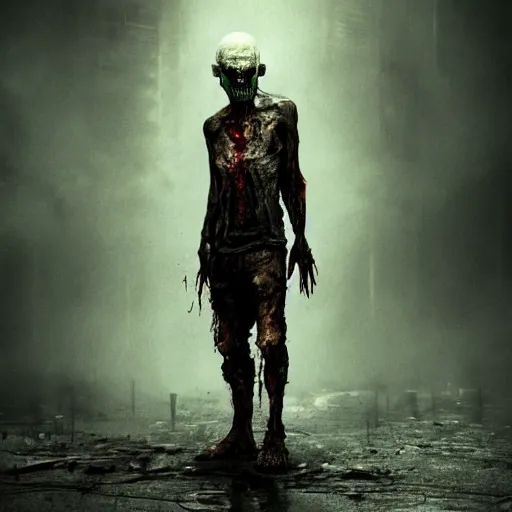 Image similar to angry zombie without eyes, full body portrait, empty bloody - black eyesockets, horror core, apocalyptic, feeling of grimdark, sharp focus, fiction, hyper detailed, digital art, trending in artstation, cinematic lighting, studio quality, smooth render, unreal engine 5 rendered, octane rendered, art style and nixeu and wlop and krenz cushart