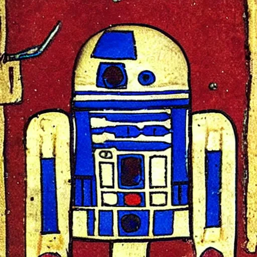 Image similar to a r 2 d 2 in a medieval manuscript, medieval manuscript, golden miniatures