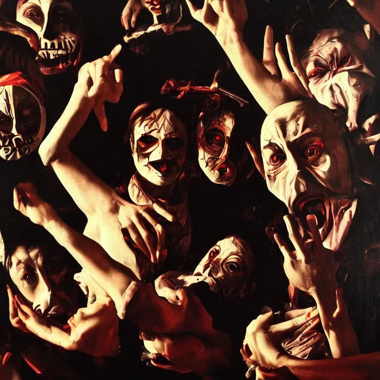 Image similar to the night of the purge,, highly detailed, 8 k resolution, art by caravaggio, modern art, optical illusion