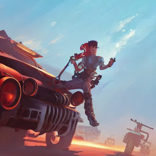 Image similar to hero world mad max, behance hd by jesper ejsing, by rhads, makoto shinkai and lois van baarle, ilya kuvshinov, rossdraws global illumination