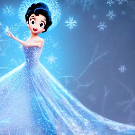 Image similar to betty boop as elsa in live action disney frozen, 8k resolution, full HD, cinematic lighting, award winning, anatomically correct