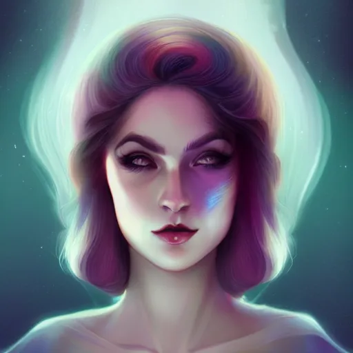 Image similar to portrait of a woman inspired by lois van baarle, charlie bowater, illustration iridescent, iridescent hair, face, hair styles, light make up self confidence, cinematic 8 k