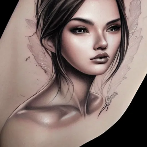 Image similar to tattoo design, beautiful portrait of a girl by artgerm, artgerm