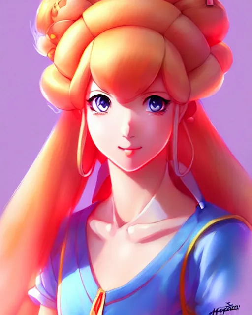 Image similar to princess peach from nintendo, portrait shinkai makoto studio ghibli studio key hideaki anno sakimichan stanley artgerm lau rossdraws james jean marc simonetti elegant highly detailed digital painting artstation pixiv