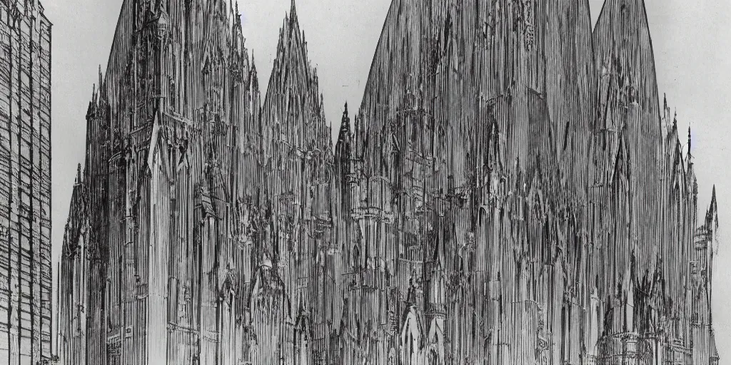 Image similar to gothic gold curve architecture by hugh ferriss