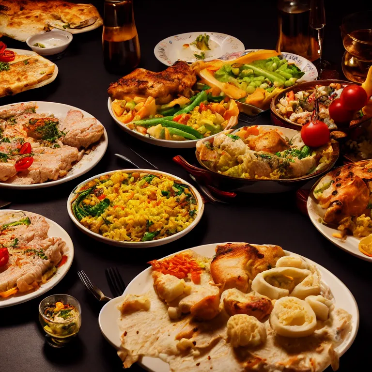 Prompt: close - up focused dslr photograph of an north macedonian dinner, 8 k, high detail, volumetric lighting, hyperrealism, aesthetically pleasing, studio lighting, trending