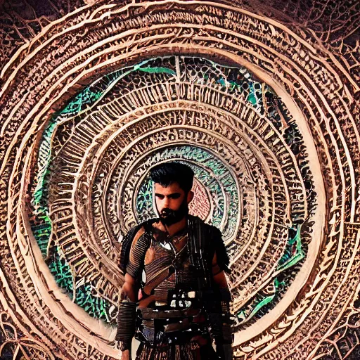 Image similar to “ full body, afghan warrior, an afghan male type, standing in - front of the kaa ’ ba, highly intricate detailed, light and shadow effects, intricate, highly detailed, digital painting, art station, concept art, smooth, sharp focus, illustration, advanced digital art, atmospheric lighting, detailed face, 8 k, hq ”