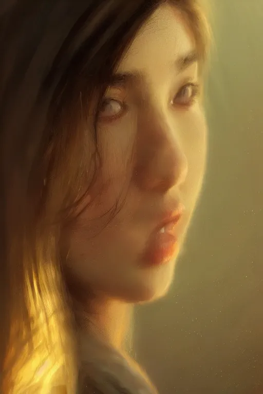 Image similar to teenage girl, joyful, close - up portrait, intricate, elegant, volumetric lighting, scenery, digital painting, highly detailed, artstation, sharp focus, illustration, concept art, ruan jia, steve mccurry