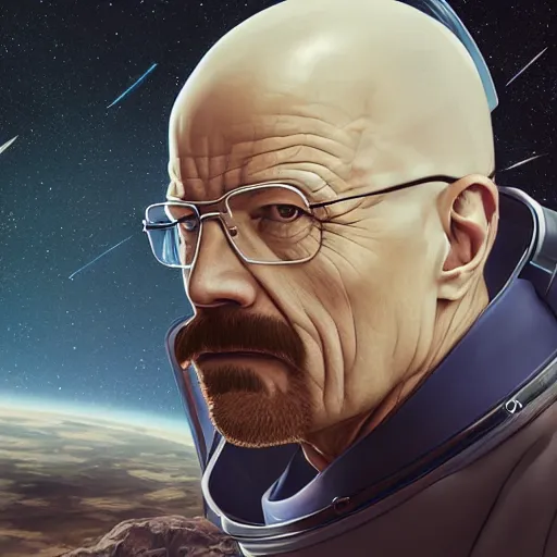 Prompt: walter white in a astronaut suit, intricate, highly detailed, digital painting, artstation, concept art, smooth, sharp focus, illustration, unreal engine 5, 8 k, art by artgerm and greg rutkowski and alphonse mucha