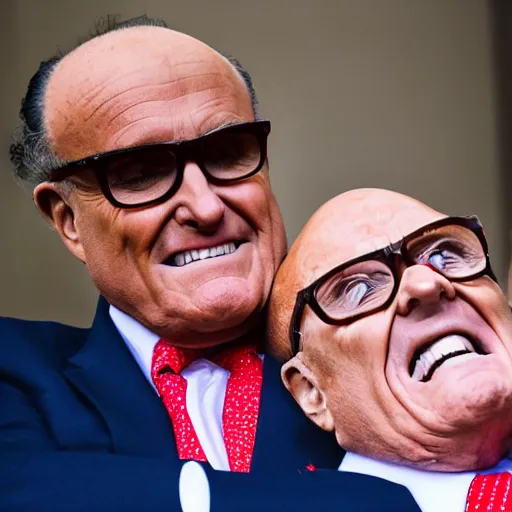 Image similar to donald trump tickling rudy giuliani, canon eos r 3, f / 1. 4, iso 2 0 0, 1 / 1 6 0 s, 8 k, raw, unedited, symmetrical balance, wide angle