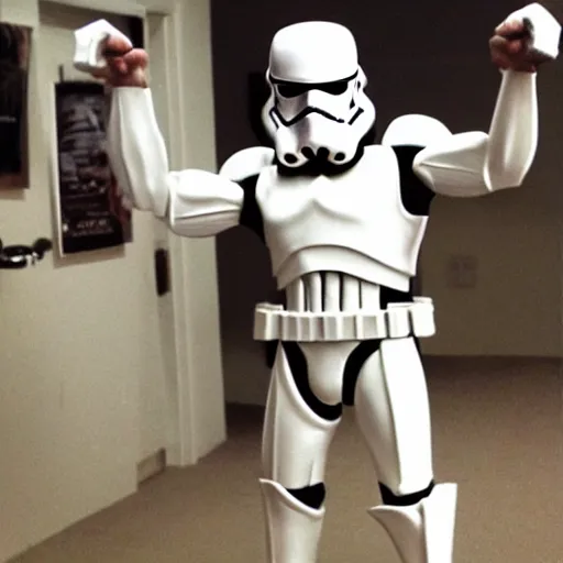 Prompt: Arnold Schwarzenegger bodybuilding as a stormtrooper