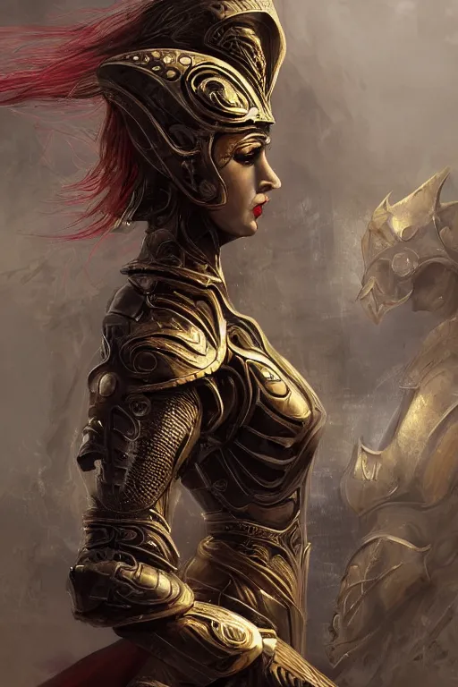 Image similar to portrait knights of Zodiac girl+smoky eyes, metalic black and red mirror reflected armor, in ruined Agora of Athens, black magic night, ssci-fi, fantasy, intricate, very very beautiful, elegant, golden light, highly detailed, digital painting, artstation, concept art, smooth, sharp focus, illustration, art by tian zi and WLOP and alphonse mucha