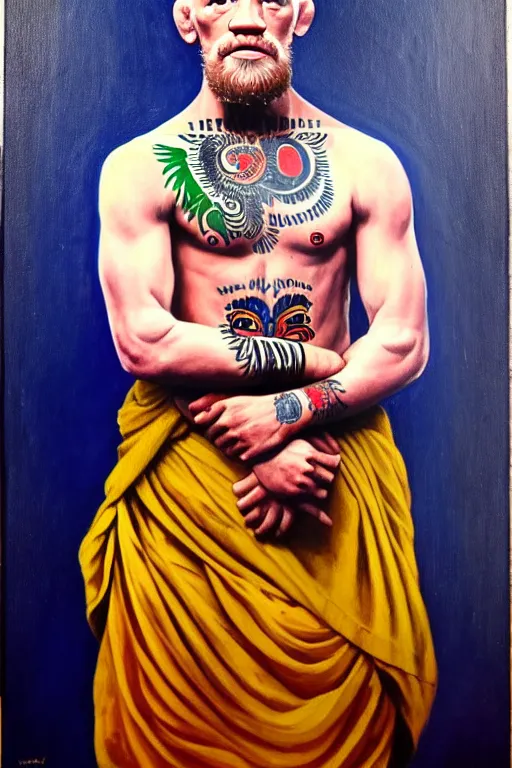 Image similar to full body portrait of conor mcgregor as mahatma gandhi, oil on canvas by william sidney mount, hindu art, great soul, irish folk, trending on artstation