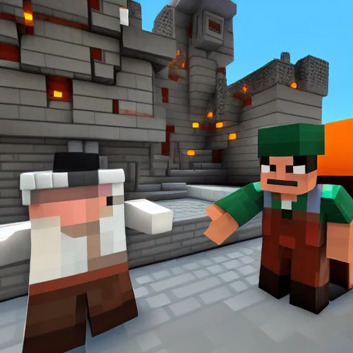 Image similar to team fortress 2 and minecraft crossover, unreal engine 4, voxel