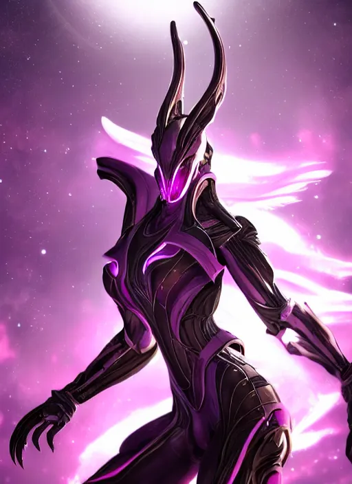 Prompt: cinematic close shot, galactic sized goddess, proportional stunning beautiful hot female warframe, detailed sleek cyborg female dragon head, metal ears, sleek purple eyes, sleek silver armor, smooth fuschia skin, floating in space, holding a planet, epic proportions, epic size, epic scale, furry art, dragon art, giantess art, warframe fanart, furaffinity, deviantart