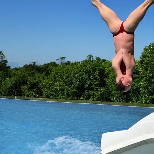 Prompt: elon musk doing a backflip in a speedo