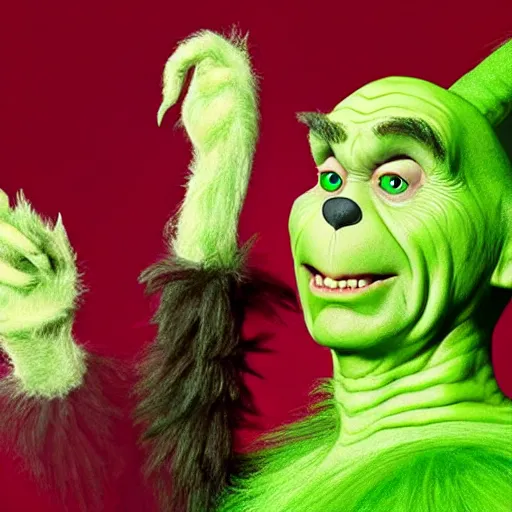 Prompt: Voldemort as The Grinch, high resolution photo, outfit photo pose