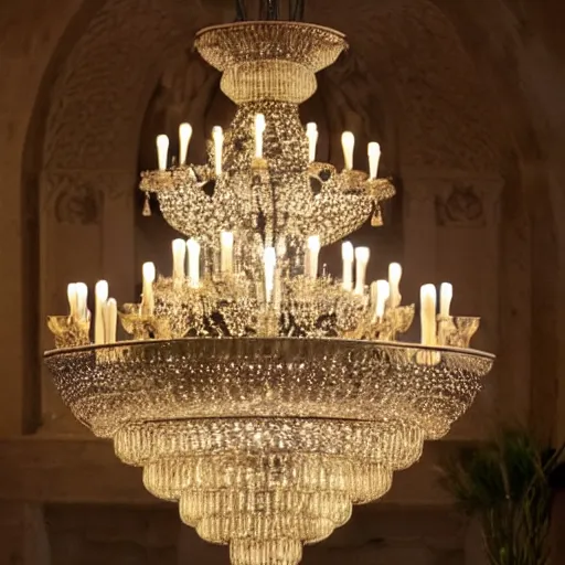 Prompt: a beautiful chandelier full of candles