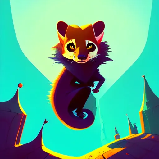 Image similar to curved perspective, extreme narrow, extreme fisheye, digital art of a marten animal cartoon character by anton fadeev from nightmare before christmas