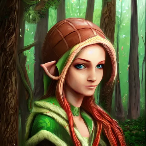 Prompt: female elf in the wood, digital art, trending on artstation