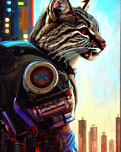 Image similar to a portrait of an anthropomorphic cyberpunk bobcat by sandra chevrier, by jon foster, detailed render, tape deck, epic composition, cybernetics, 4 k realistic, cryengine, realistic shaded lighting, sharp focus, masterpiece, by enki bilal