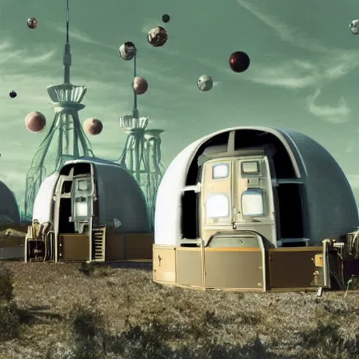 Image similar to photo of an atompunk space habitat