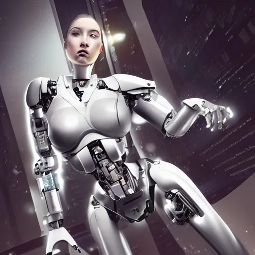 Prompt: beutiful white girl cyborg, face and full body, alfred kelsner, artstaition, epic composition