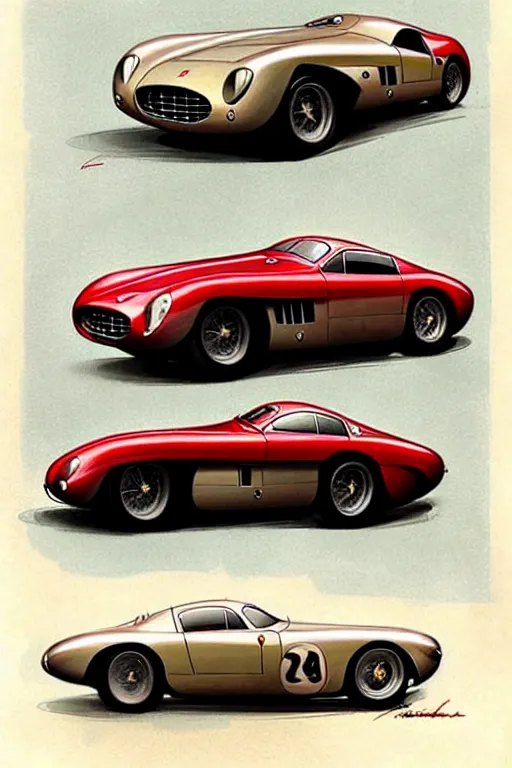 Image similar to (((((1950s racing Ferrari Maserati porsche. muted colors.))))) by Jean-Baptiste Monge !!!!!!!!!!!!!!!!!!!!!!!!!!!