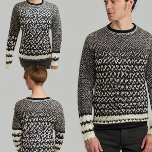 Prompt: a wool sweater knit with a repeating avocado pattern