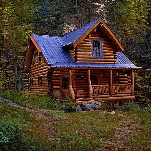 Image similar to a cabin in the woods by james gurney