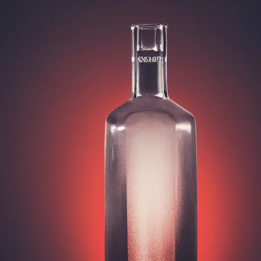 Prompt: an award - winning photo of a translucent glass vodka bottle in the shape and style of a propane cylinder with a red gradient in a warehouse, dramatic lighting, 2 4 mm, close up wide angle lens, ƒ / 8, behance, intricate details, hyperdetailed, 8 k