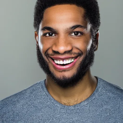 Prompt: african american male with a strange haircut and an expensive - looking texeudo smiling into the camera, f / 2. 0, photography