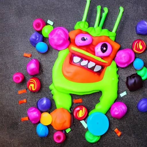 Image similar to photo of a monster made of candy