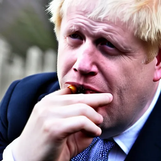 Image similar to medium shot photo of Boris Johnson smoking weed, 4k, ultra HD