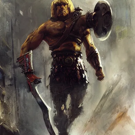 Image similar to heman using his sword, jeremy mann painting