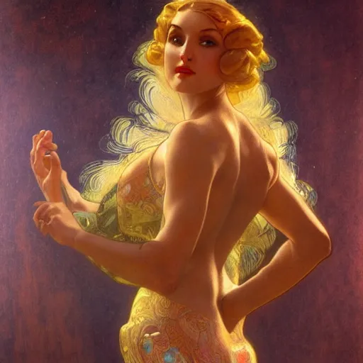 Prompt: yelena belova, goddess, hyperrealistic full figure, art deco factory, metropolis by alphonse mucha, by frank frazetta and by klimt and by alphonse mucha, fantasy art, intricate detailing, dynamic lighting, artstation, full figure poster, volumetric lighting, very detailed face, 4 k, award winning