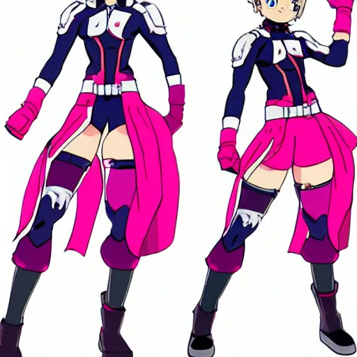 Image similar to concept art for a pink my hero academia costume for females, detailed