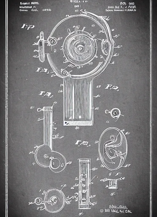 Prompt: “A detailed clockwork mechanism attached to forehead of a woman. Patent application drawing, close-up, Fig.1, Header text”