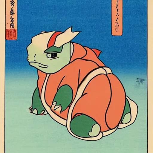 Image similar to Beautiful Ukiyo-e painting of a bulbasaur