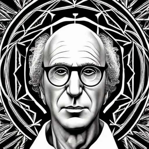 Image similar to a symmetrical portrait illustration of larry david hand drawn sketch on artstation 4 k intricate extremely detailed digital art by alex grey infinite wisdom sacred geometry