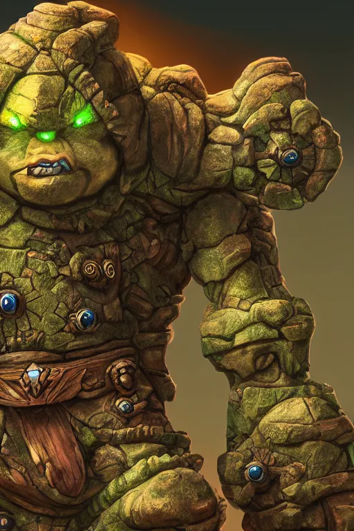 Image similar to zelda fantasy art giant golem troll wood rock greeble gemstone, global illumination ray tracing hdr fanart arstation by sung choi and eric pfeiffer and gabriel garza and casper konefal