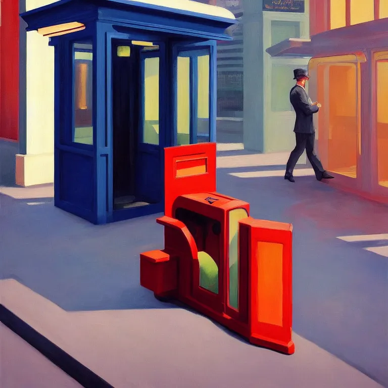 Prompt: inside phonebooth, painted by Edward Hopper, painted by James Gilleard, airbrush