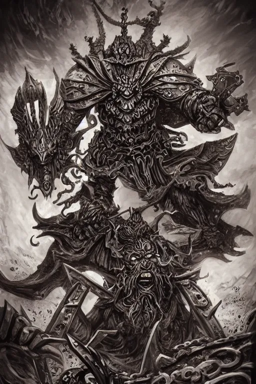 Image similar to chaos dwarf, fantasy, warhammer, highly detailed, digital art, sharp focus, trending on art station, kentaro miura manga art style