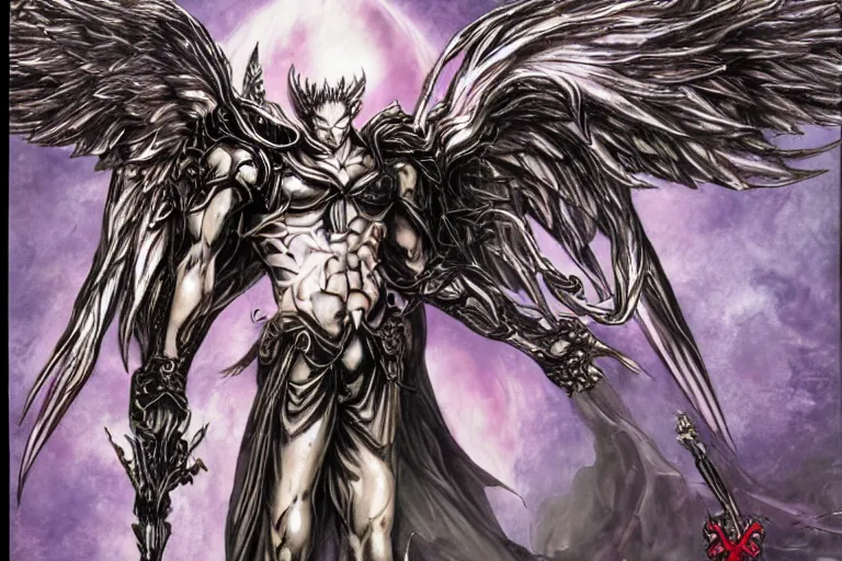 Prompt: Archangel Lucifer in the style of Yoshitaka Amano