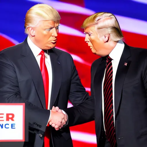 Image similar to anderson cooper and donald trump shaking hands