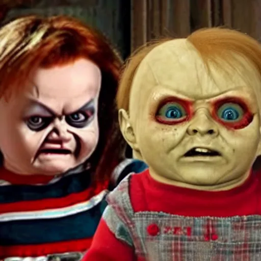 Image similar to screaming chucky doll in harry potter instead of emma watson