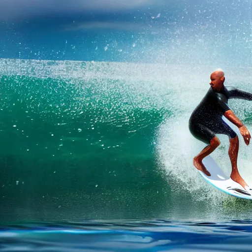 Image similar to kelly slater surfing, octane render, 8k, ultra detailed