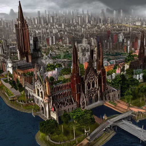 Image similar to fictional city in south america with gothic architecture, very details, photorealistic, hype realistic, cinematic